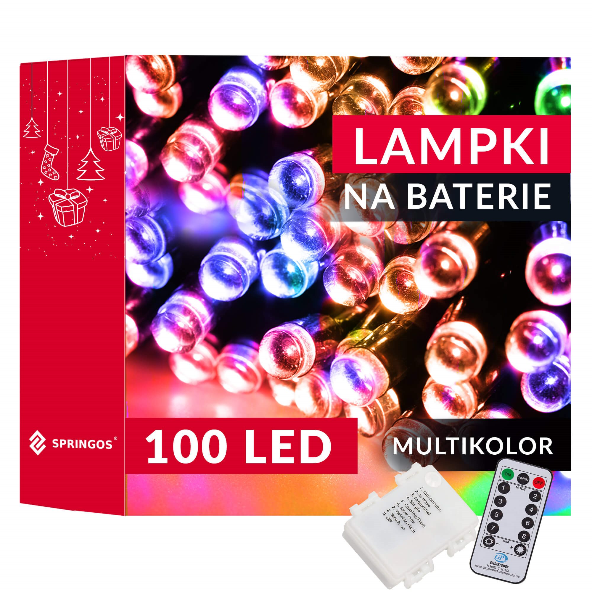 100 LED ar baterijām darbināmas daudzkrāsainas eglīšu lampiņas ar tālvadības pulti Springos CL4036 100 LED ar baterijām darbināmas daudzkrāsainas eglīšu lampiņas ar tālvadības pulti Springos CL4036