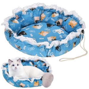 Apaļš suņu un kaķu guļvieta Springos PA0242 diametrs 73 cm plīša gulta ar savelkamu malu zila