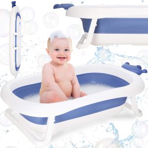 Bērnu vanniņa saliekama Springos SB0058 40 L zili balta pārnēsājama ar korķi
