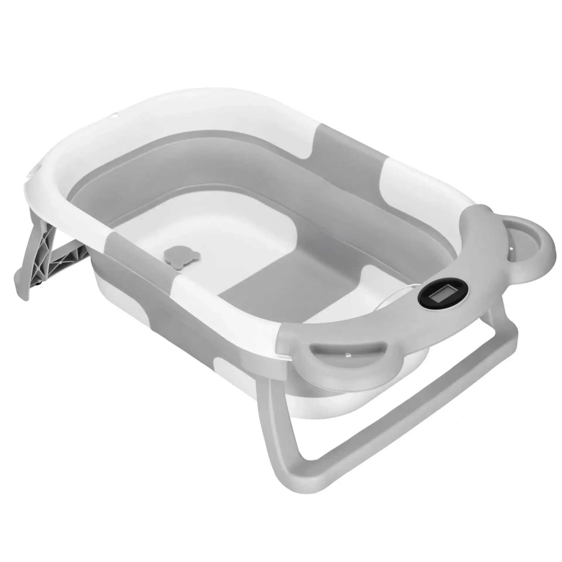 Bērnu vannīte Springos SB0062, silikona, ar aizbāzni un termometru, 27,5 L, pārnēsājama, balti-pelēka