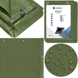 Brezents 6x8m Springos GA2126 120g/m2 bieza zaļa aizsargloksne