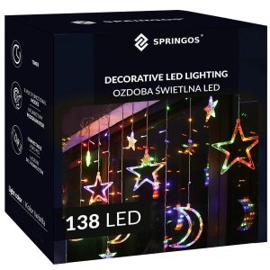Gaismas aizkars 138 Led vītnes zvaigznes pavadoņi Springos CL4135