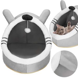 Kaķu guļvieta ar rotaļlietu un spilvenu Springos PA0241 42x44x35 cm pelēka