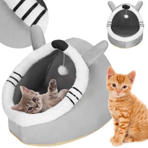 Kaķu guļvieta ar rotaļlietu un spilvenu Springos PA0241 42x44x35 cm pelēka