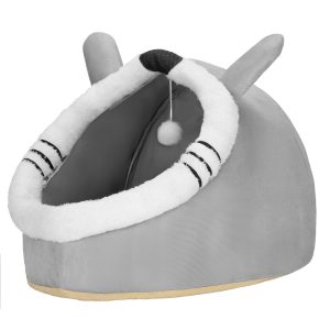 Kaķu guļvieta ar rotaļlietu un spilvenu Springos PA0241 42x44x35 cm pelēka