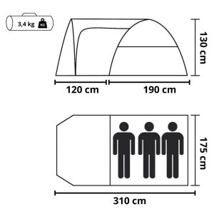 Kempinga telts Springos PT029 345 X 185 X 125 CM