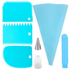 Konditorejas komplekts dekorēšanai maisiņš uzgaļi lāpstiņas Springos KI0055 7 gab. zils