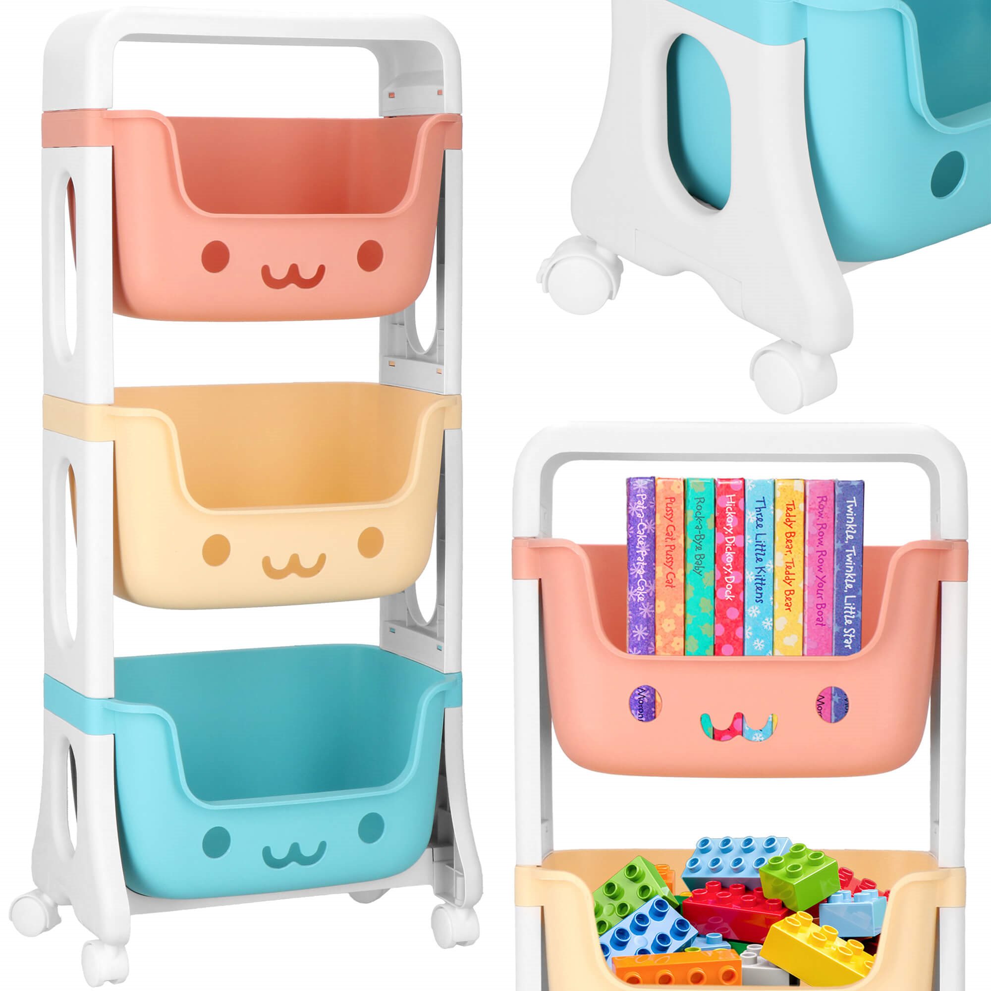 Rotaļlietu plaukts ar 3 atvilktnēm Springos HA7481 uz riteņiem Rotaļlietu plaukts ar 3 atvilktnēm Springos HA7481 uz riteņiem