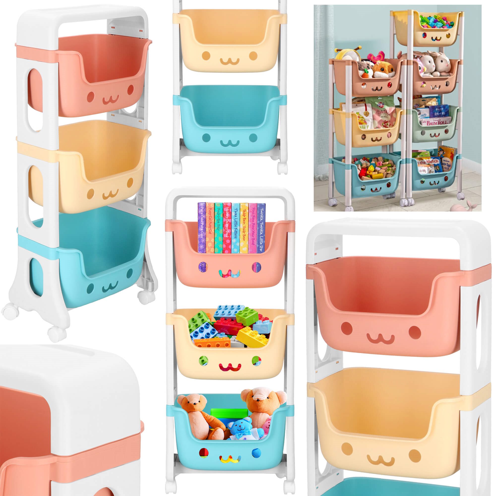 Rotaļlietu plaukts ar 3 atvilktnēm Springos HA7481 uz riteņiem Rotaļlietu plaukts ar 3 atvilktnēm Springos HA7481 uz riteņiem