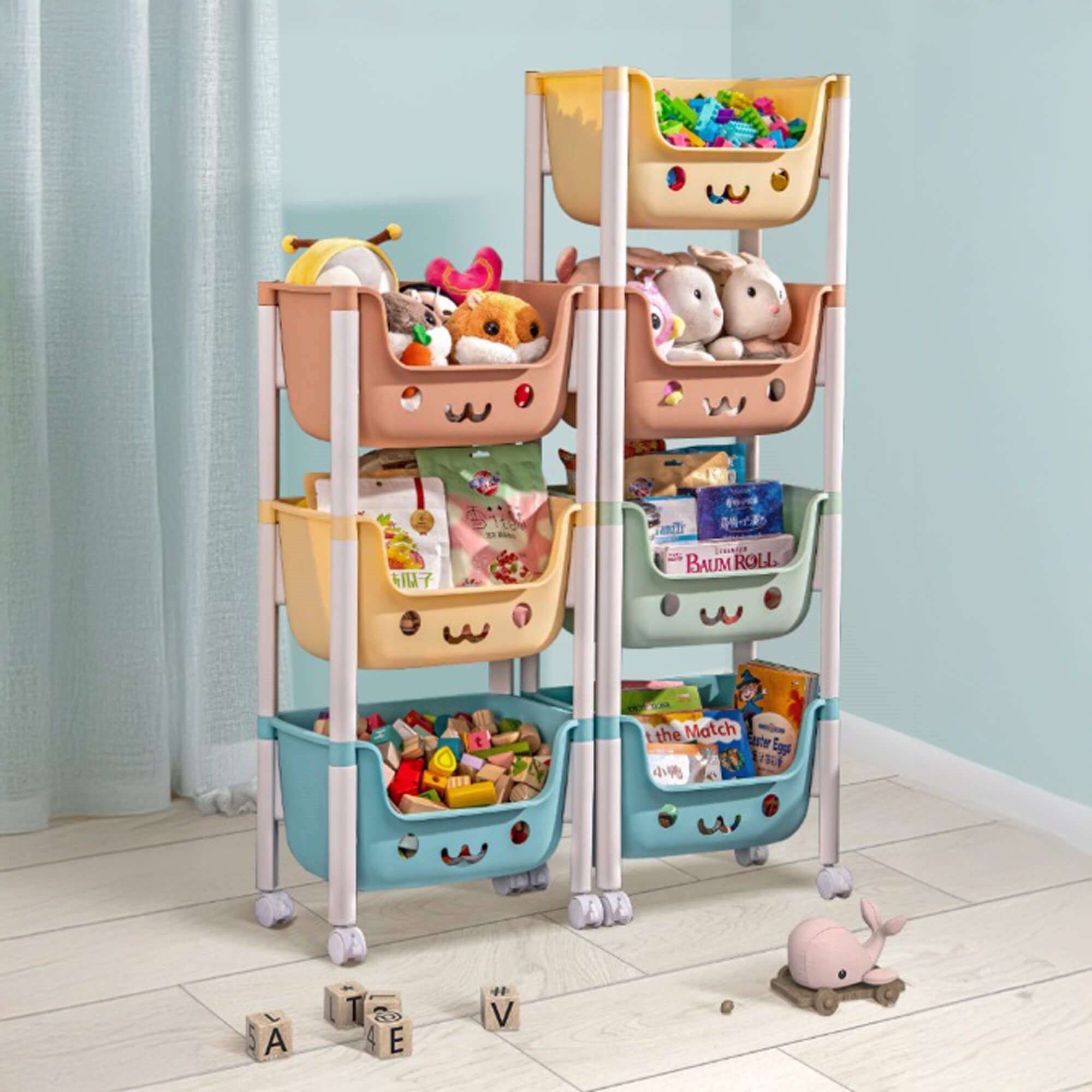 Rotaļlietu plaukts ar 3 atvilktnēm Springos HA7481 uz riteņiem Rotaļlietu plaukts ar 3 atvilktnēm Springos HA7481 uz riteņiem