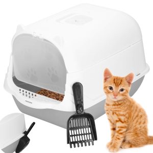 Slēgta kaķu tualete ar lāpstiņu Springos PA0335 49x36x35 cm pelēkbaltā