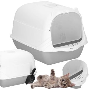 Slēgta kaķu tualete ar lāpstiņu Springos PA0335 49x36x35 cm pelēkbaltā