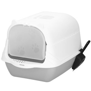 Slēgta kaķu tualete ar lāpstiņu Springos PA0335 49x36x35 cm pelēkbaltā