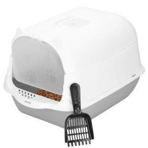 Slēgta kaķu tualete ar lāpstiņu Springos PA0335 49x36x35 cm pelēkbaltā