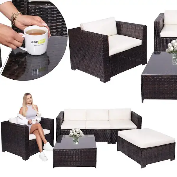 Modulārais dārza mēbeļu komplekts Springos GF0062 galds, krēsls, dīvāns, 4 moduļi, brūni-krēmkrāsas