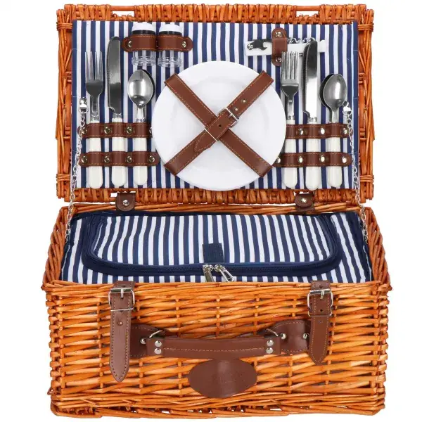 Piknika grozs 4 personām ar aprīkojumu CS0135 , aizslēdzams, 42x27x20 cm, pinums, brūns