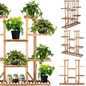 Koka puķu statīvs Springos 119 cm puķu statīvs ar 9 plauktiem