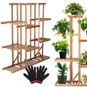 Koka puķu statīvs Springos 119 cm puķu statīvs ar 9 plauktiem