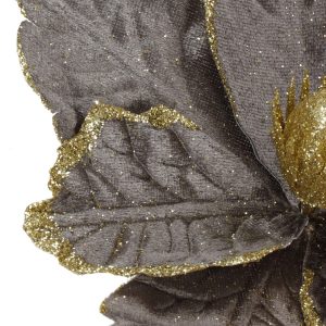 mākslīgais zieds ar klipsi Springos CA1229 poinsettia pelēks-zelta ar mirdzumiem