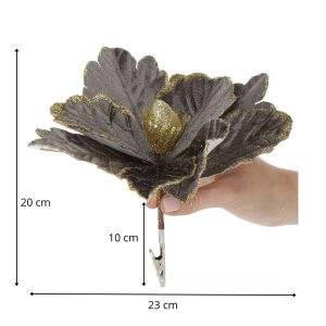 mākslīgais zieds ar klipsi Springos CA1229 poinsettia pelēks-zelta ar mirdzumiem