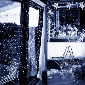 Gaismas aizkars Springos CL0184 300 LED virtene auksti balta gaismas iekštelpām un ārtelpām