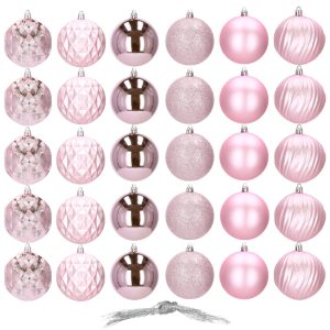 Ziemassvētku bumbiņas Springos CA0875 30 gab rozā 8 cm komplekts