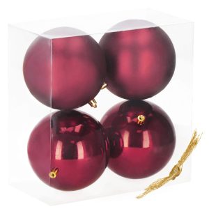 Ziemassvētku bumbiņas Springos CA1185 4 gab svētku rotājumi piekariņi 12 cm bordo