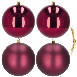 Ziemassvētku bumbiņas Springos CA1185 4 gab svētku rotājumi piekariņi 12 cm bordo