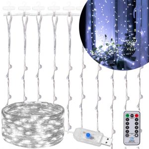 Ziemassvētku lampiņas ar USB programmētāju Springos CL4023 300 Led auksti balts 3x3 m