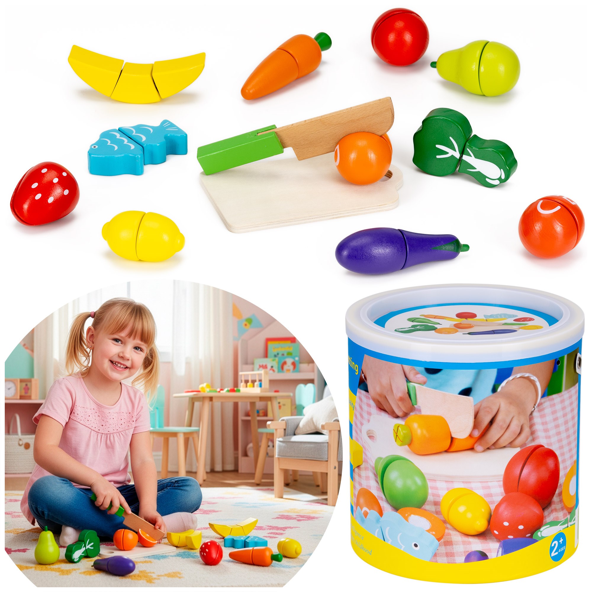 Koka rotaļu komplekts - augļu un dārzeņu “griešanas” spēle Springos KG0058