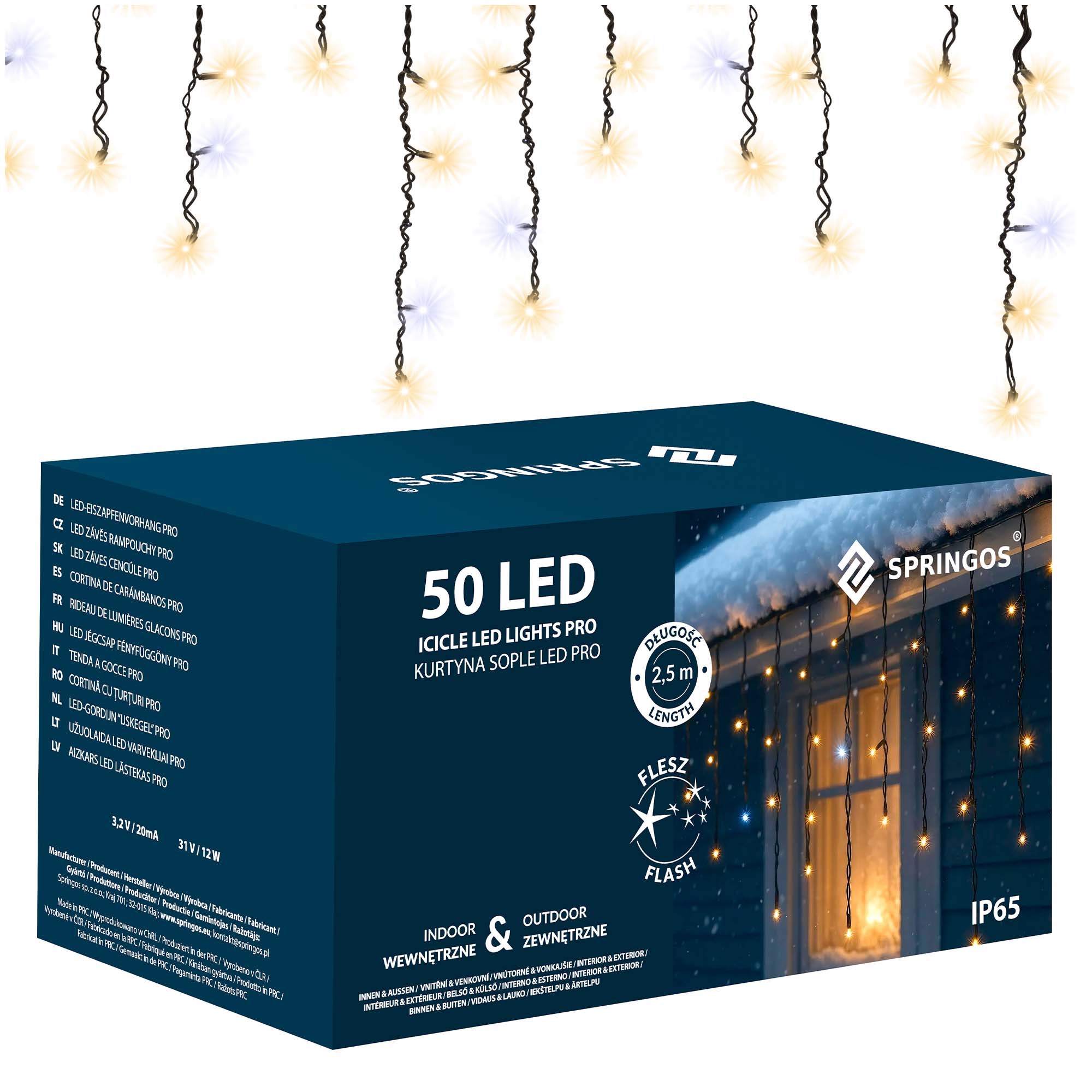 LED gaismas aizkars ar 50 LED (sosulītes) Springos CL1239