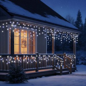 LED svētku gaismas aizkars ar 50 LED auksti baltā gaismā + flash Springos CL1240