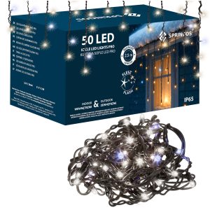 LED svētku gaismas aizkars ar 50 LED auksti baltā gaismā + flash Springos CL1240
