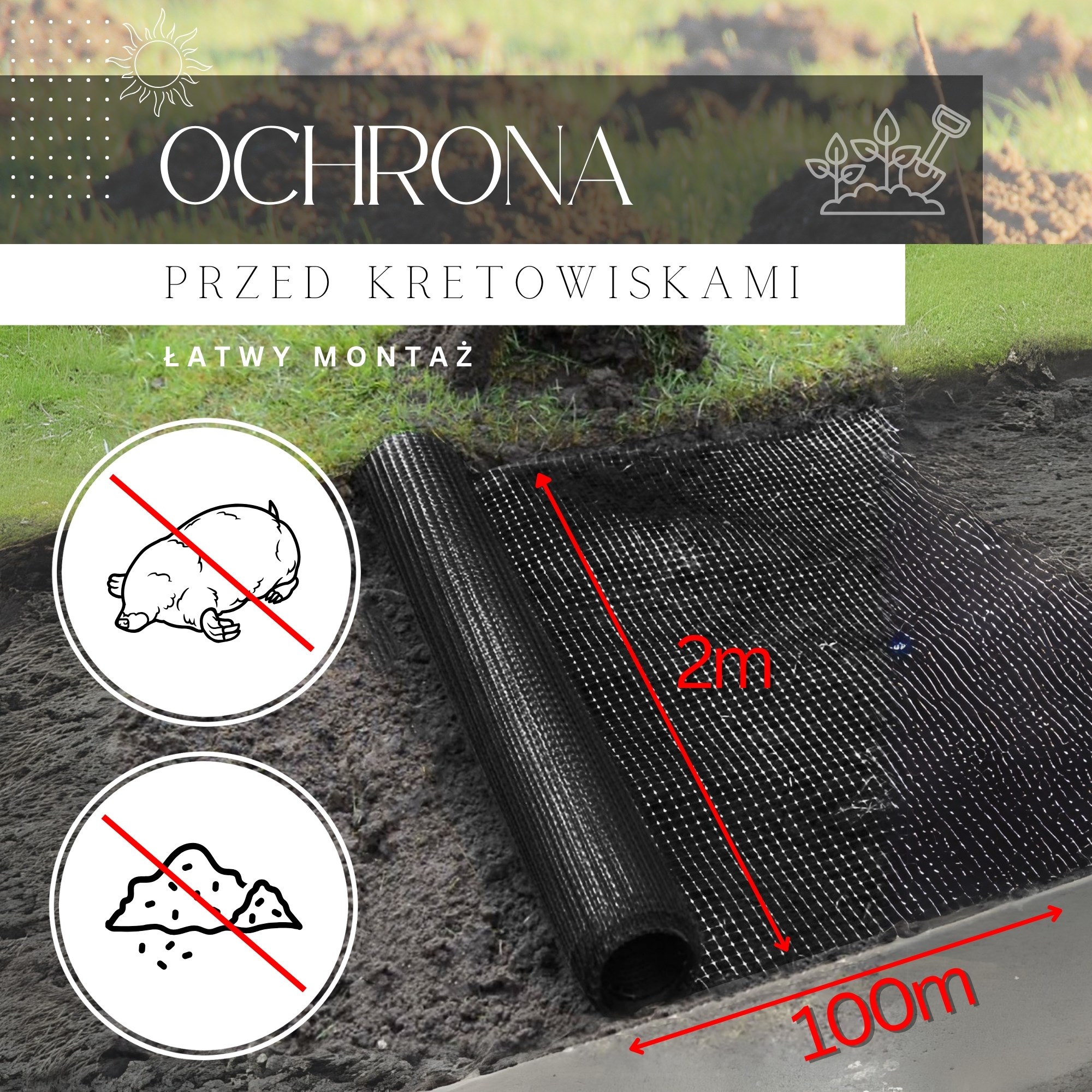 Tīkls pret kurmjiem Springos AN0011 45g/m2  2x100 m