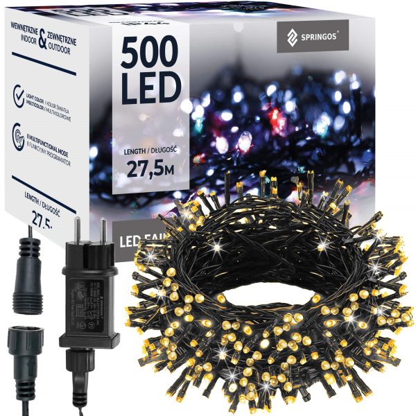 Ziemassvētku lampiņas Springos CL0544 500 LED silti balta + auksti balta zibspuldze 27